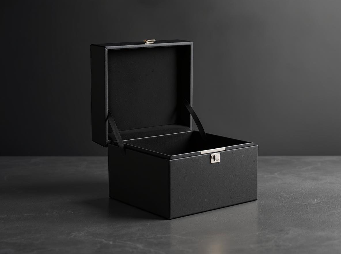 Two-piece rigid box with separated lid and base showing luxury packaging design