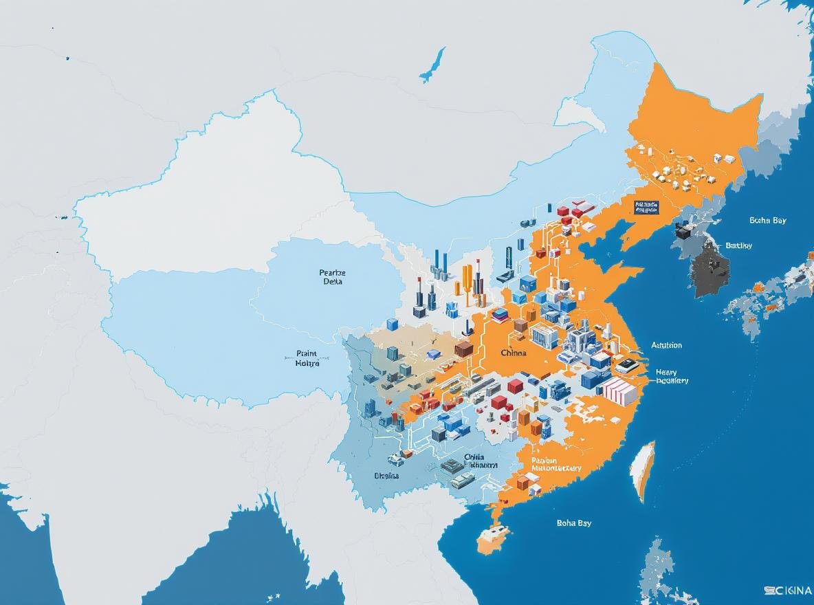 Map showing key differences between China's three major manufacturing regions for sourcing