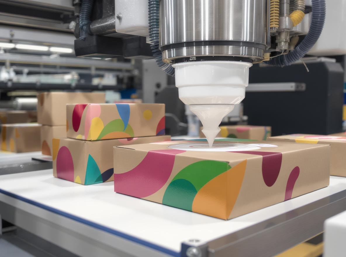 Vibrant print colors on brown kraft boxes showing white ink printing process