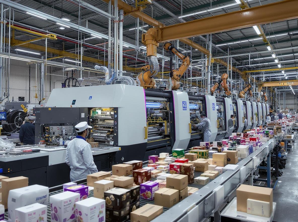 Modern Chinese packaging factory with advanced machinery and custom packaging production