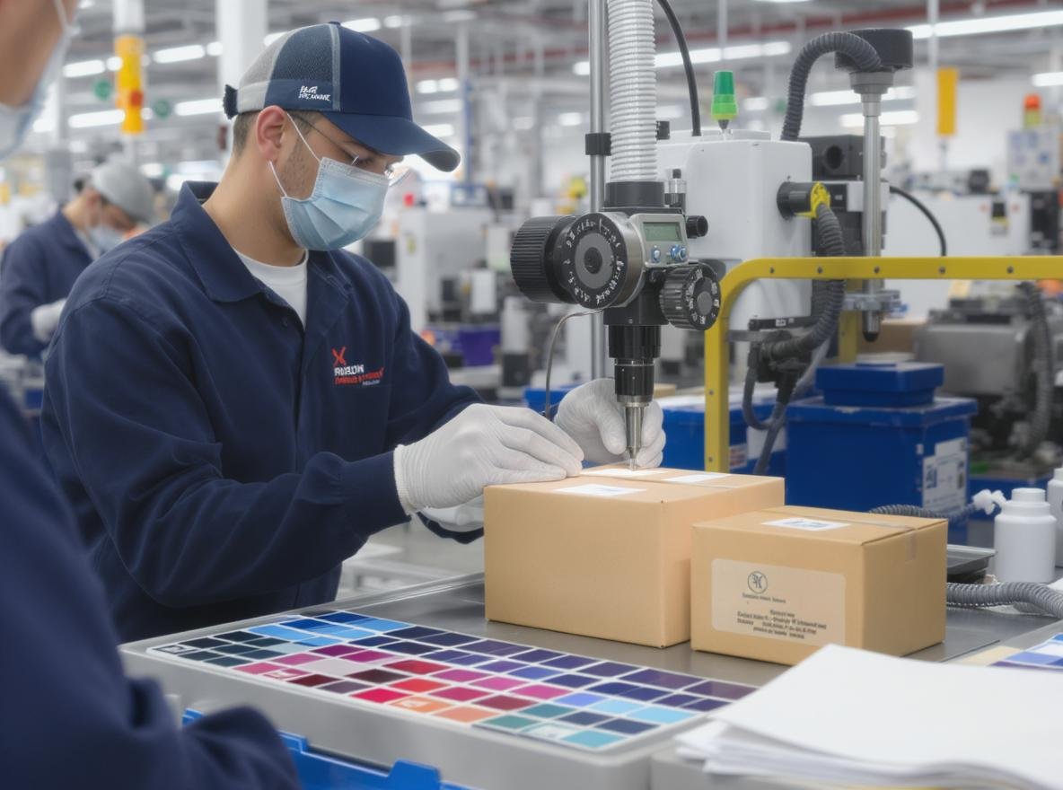 Professional color matching process using spectrophotometer on custom packaging boxes