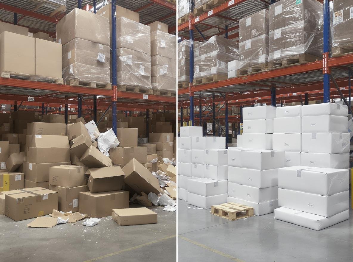 Custom packaging protecting products during shipping compared to damaged standard boxes