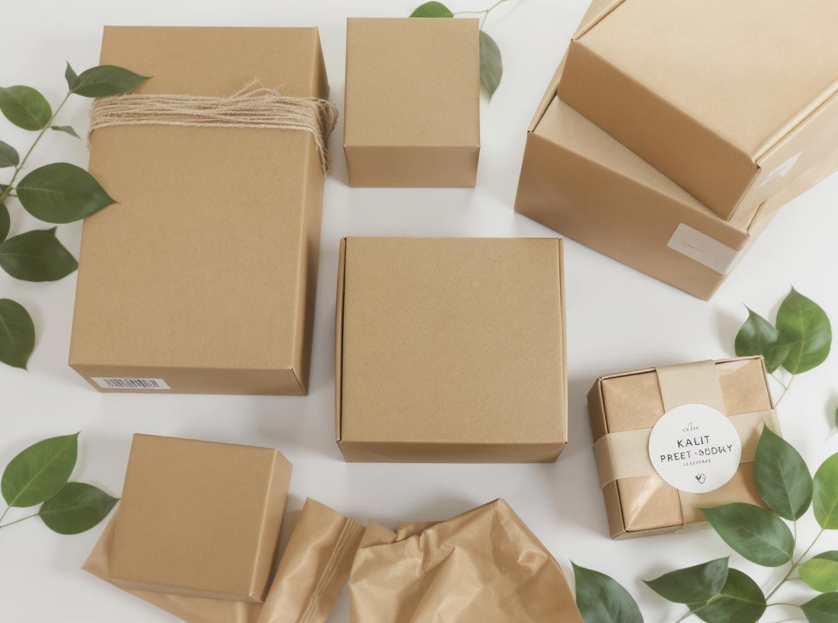 Eco-friendly custom packaging boxes made from recycled materials with natural earth tones and minimalist design