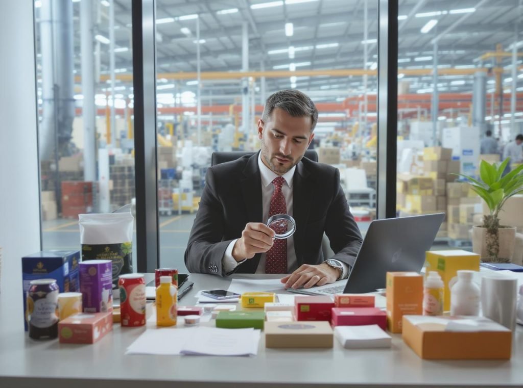Professional examining product samples from Chinese manufacturers before bulk order