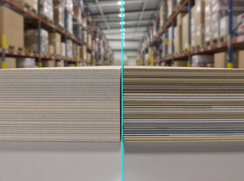 Corrugated cardboard vs regular cardboard comparison showing structural differences