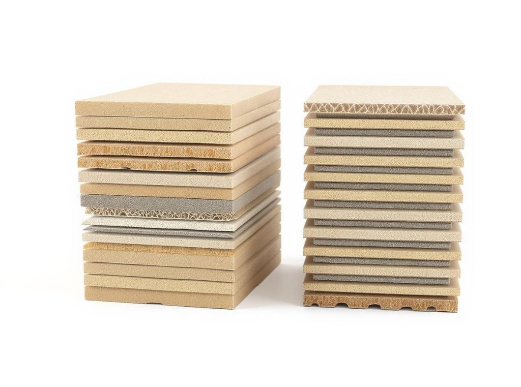 Cross-section comparison of single wall vs double wall corrugated box construction showing layer differences