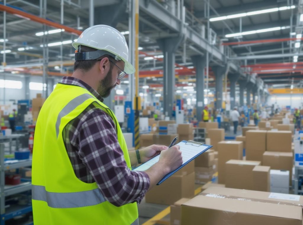 Professional third-party inspector examining products in Chinese manufacturing factory