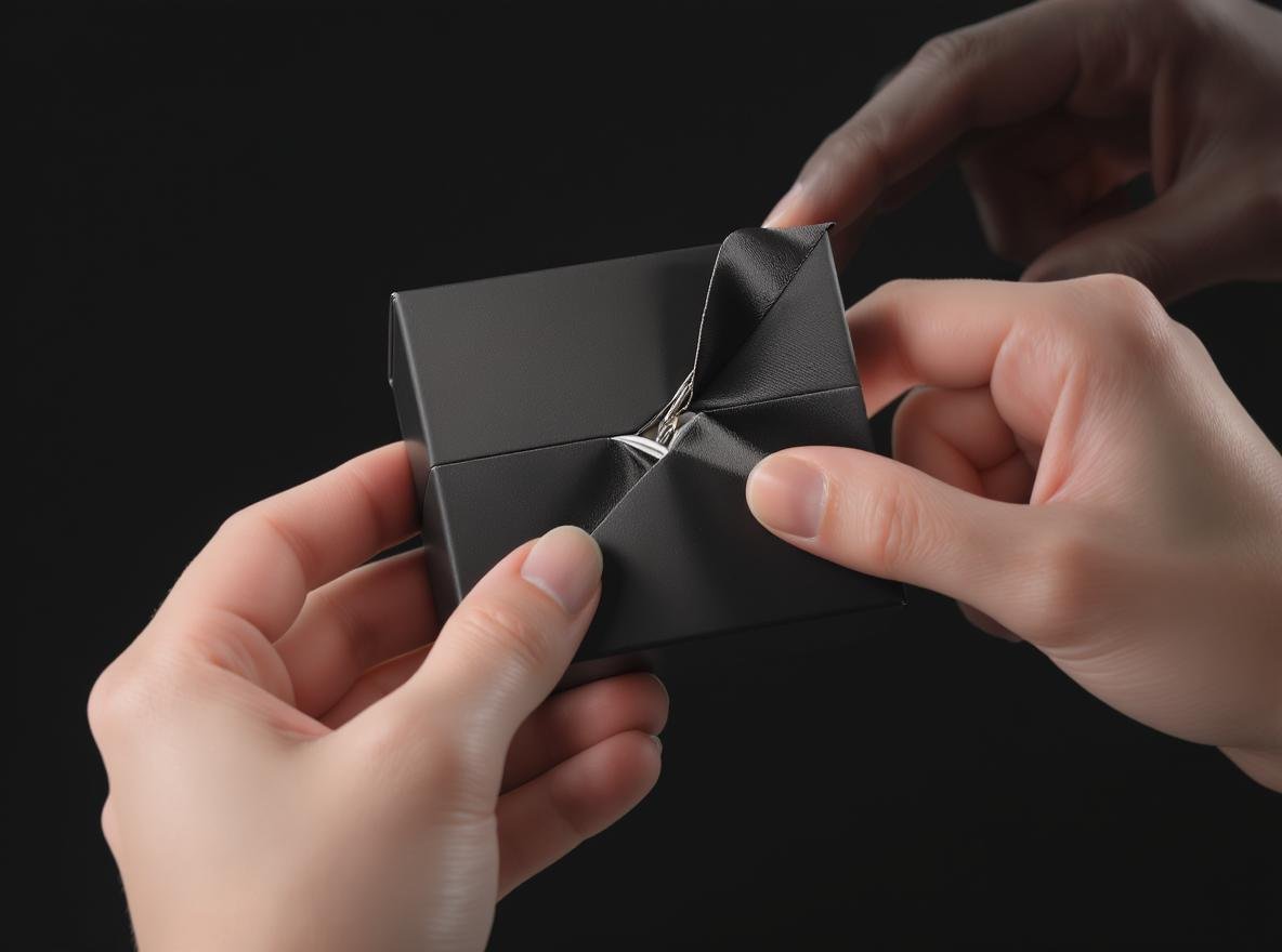 Premium rigid box with magnetic closure opening smoothly in professional studio setting