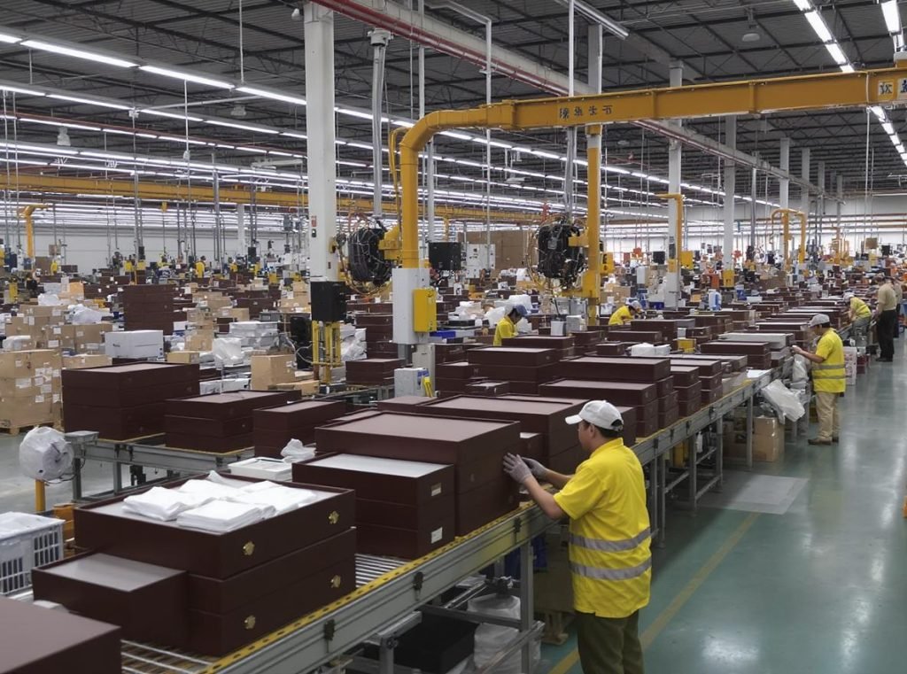 Chinese book style rigid box manufacturing facility with quality control and assembly lines