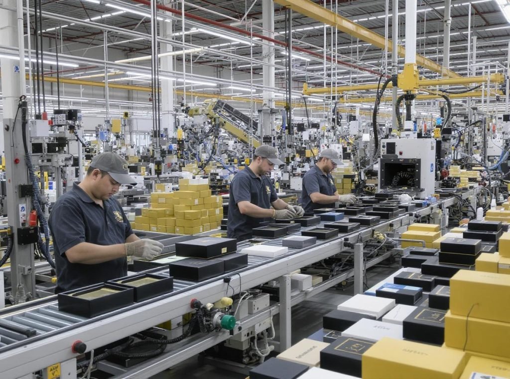 Chinese magnetic closure box manufacturing facility showcasing modern production equipment and quality control