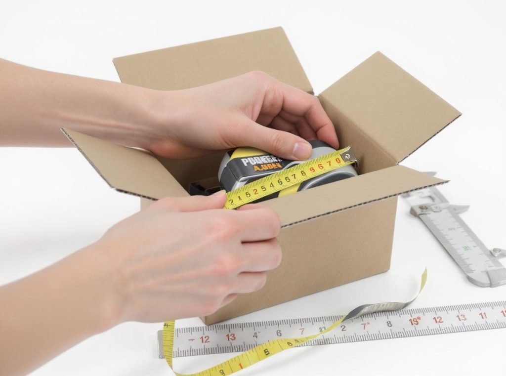 Professional measuring tools being used to measure custom box dimensions accurately