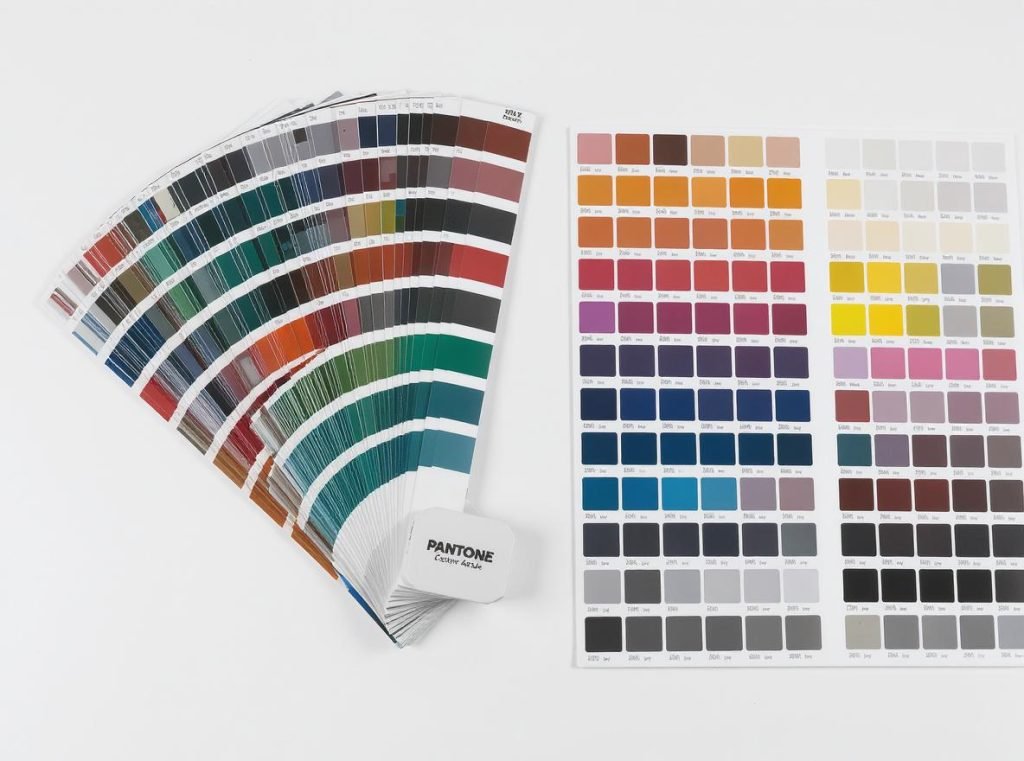 Pantone color swatches and CMYK samples for packaging color system selection