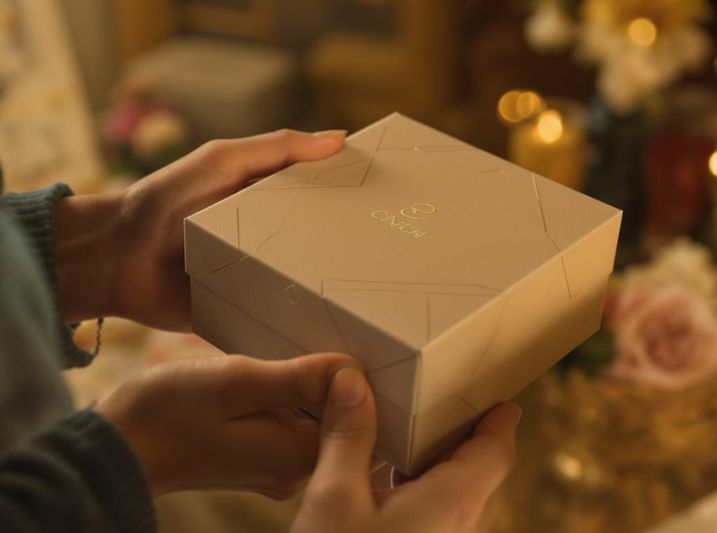 Person holding custom packaging demonstrating emotional brand connection