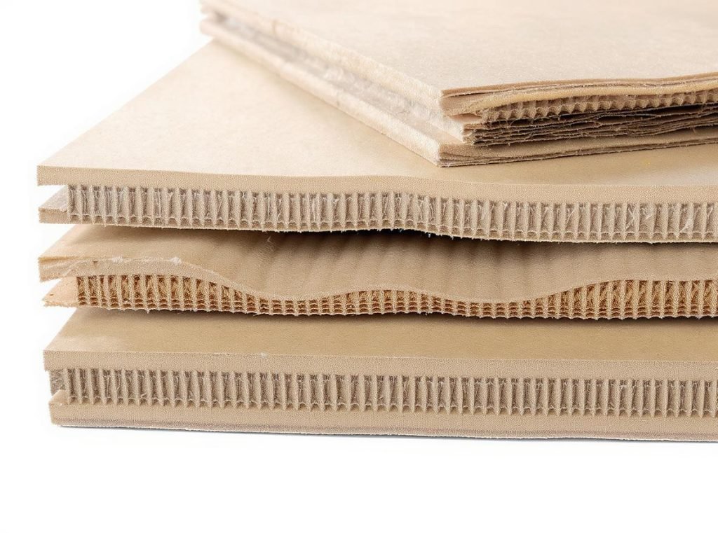 Corrugated cardboard cross-section showing fluted layer structure and air pockets