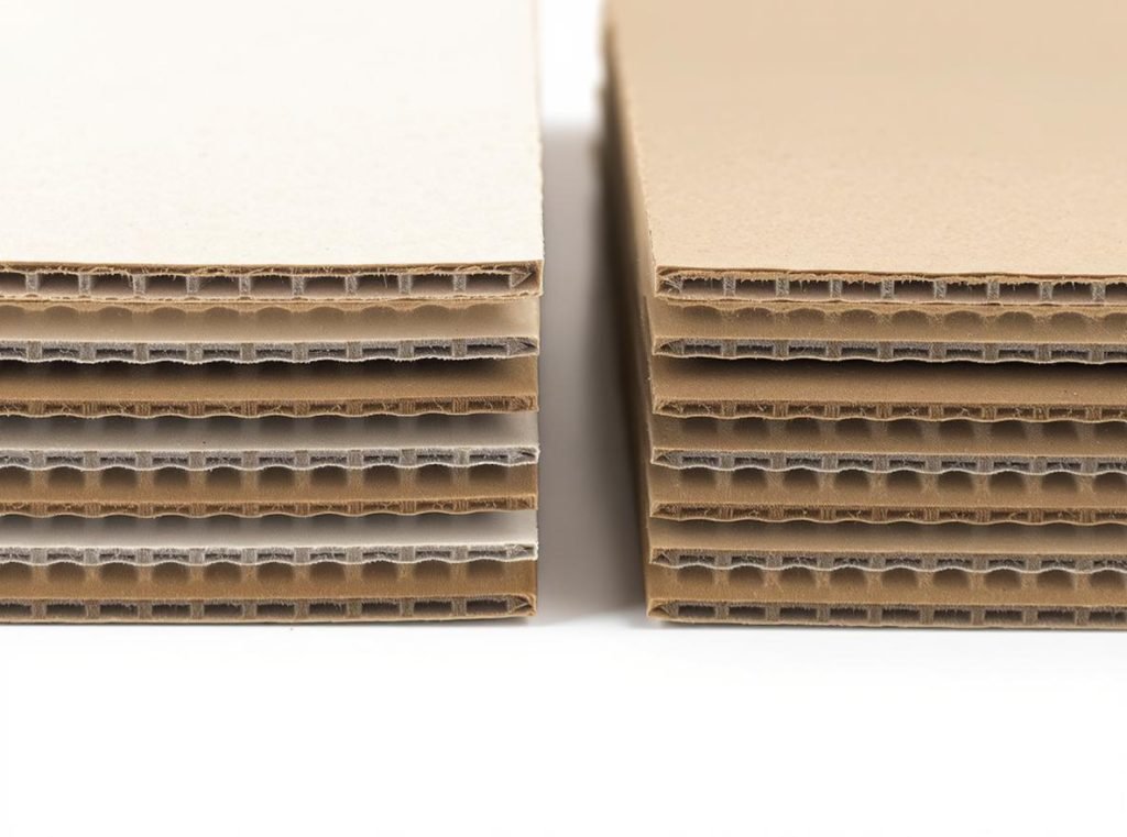 Cross-section comparison showing corrugated box three-layer construction versus regular cardboard