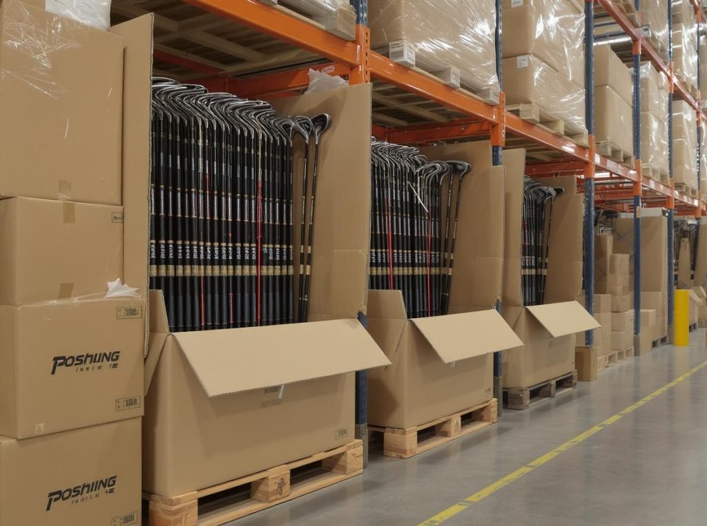 Sporting goods protected in Five-Panel Folder boxes showing multi-layer end construction