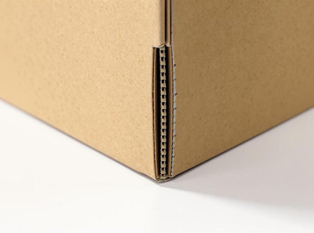Close-up view of C-series box construction showing auto-lock mechanism and corrugated layers