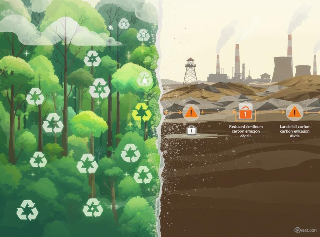 Environmental impact comparison showing benefits of corrugated box recycling versus landfill disposal