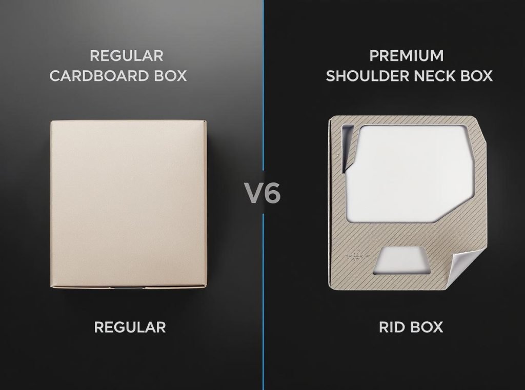 Shoulder neck rigid box vs regular box construction comparison diagram