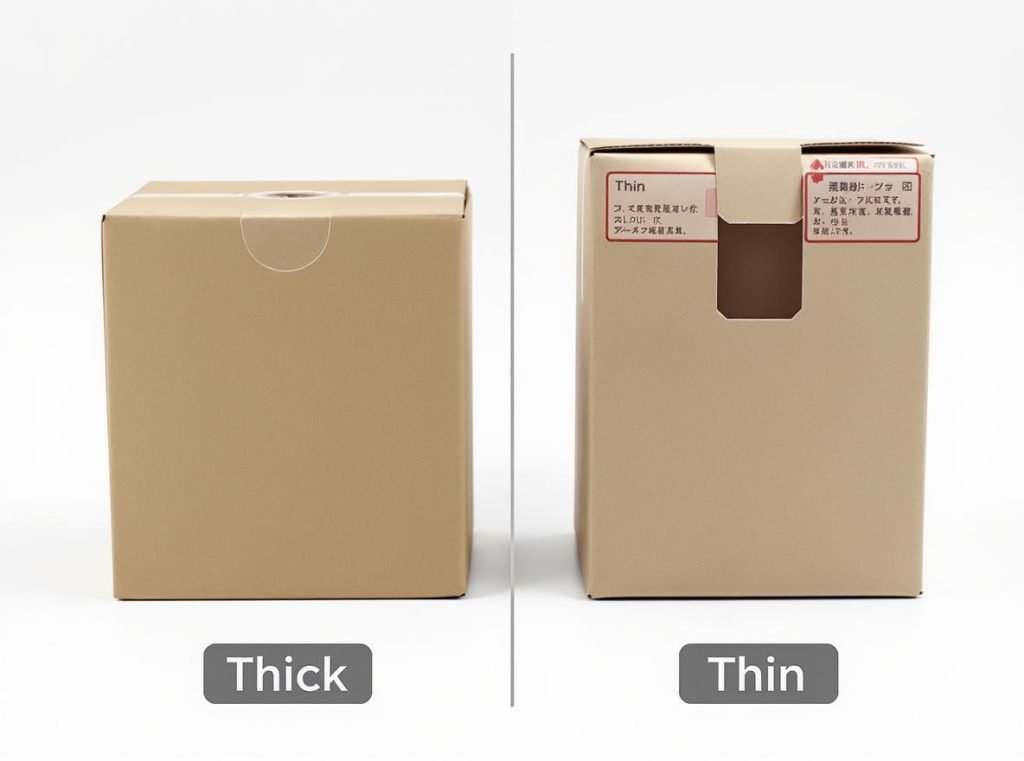 Comparison between thick rigid box construction and thin folding carton packaging