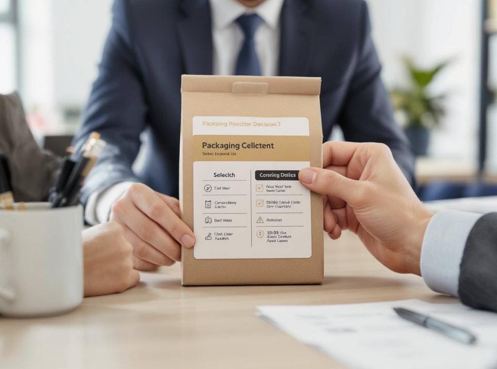 Business decision-making process for choosing between custom-printed and fully custom-made packaging solutions