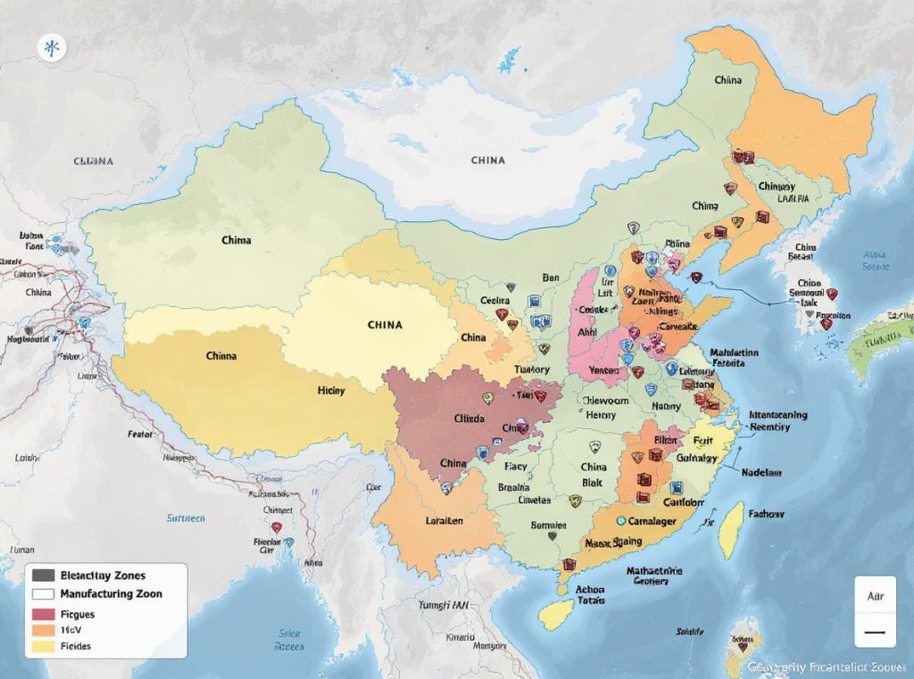 Map of China showing major packaging manufacturing hubs and industrial regions