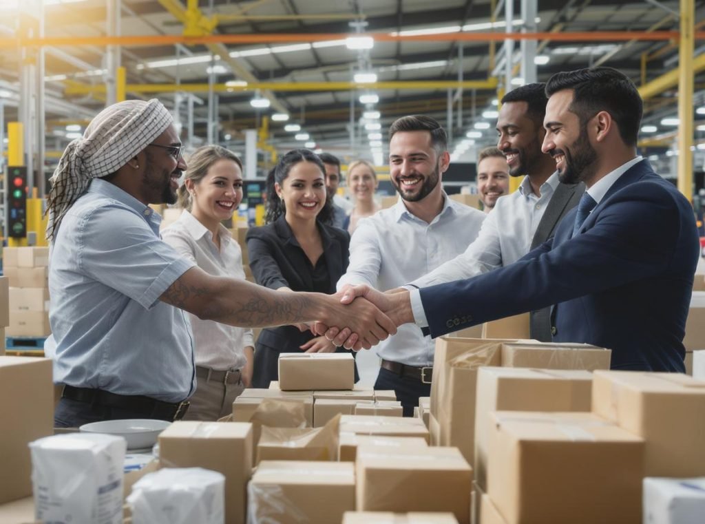 Successful international packaging business partnership with diverse professional team
