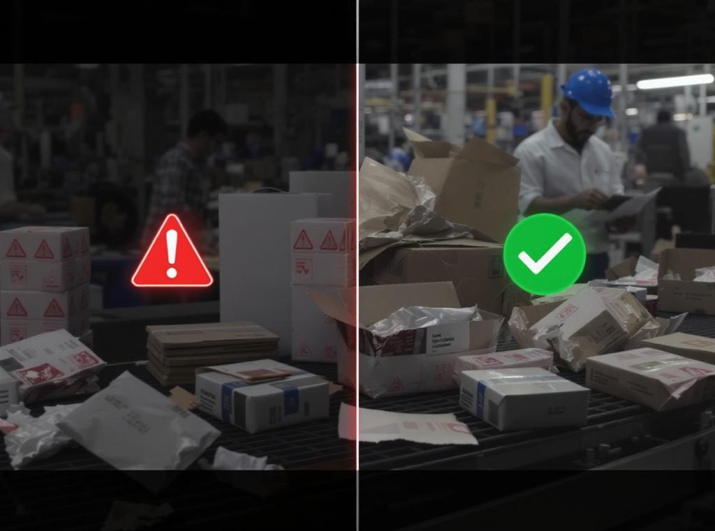 Manufacturing mistakes comparison showing defective vs correct products from Chinese factories