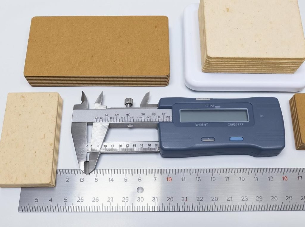 Standard measurement tools for rigid board thickness including point system and metric measurements