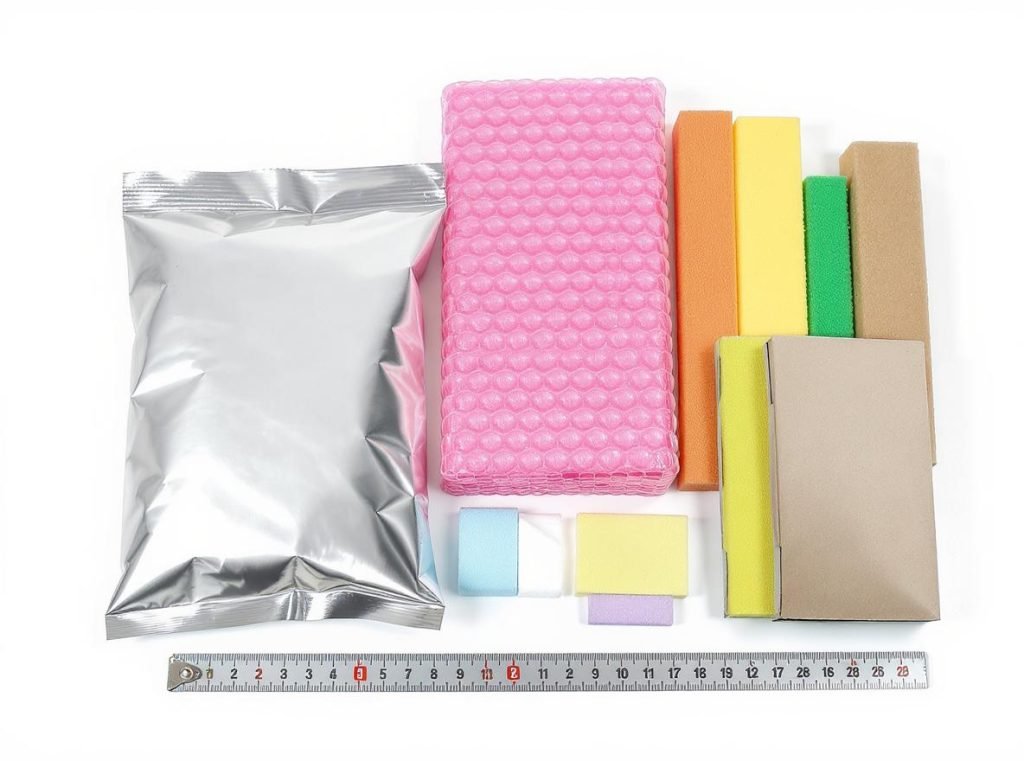 Electronics packaging materials including anti-static bags, foam inserts, and rigid cardboard