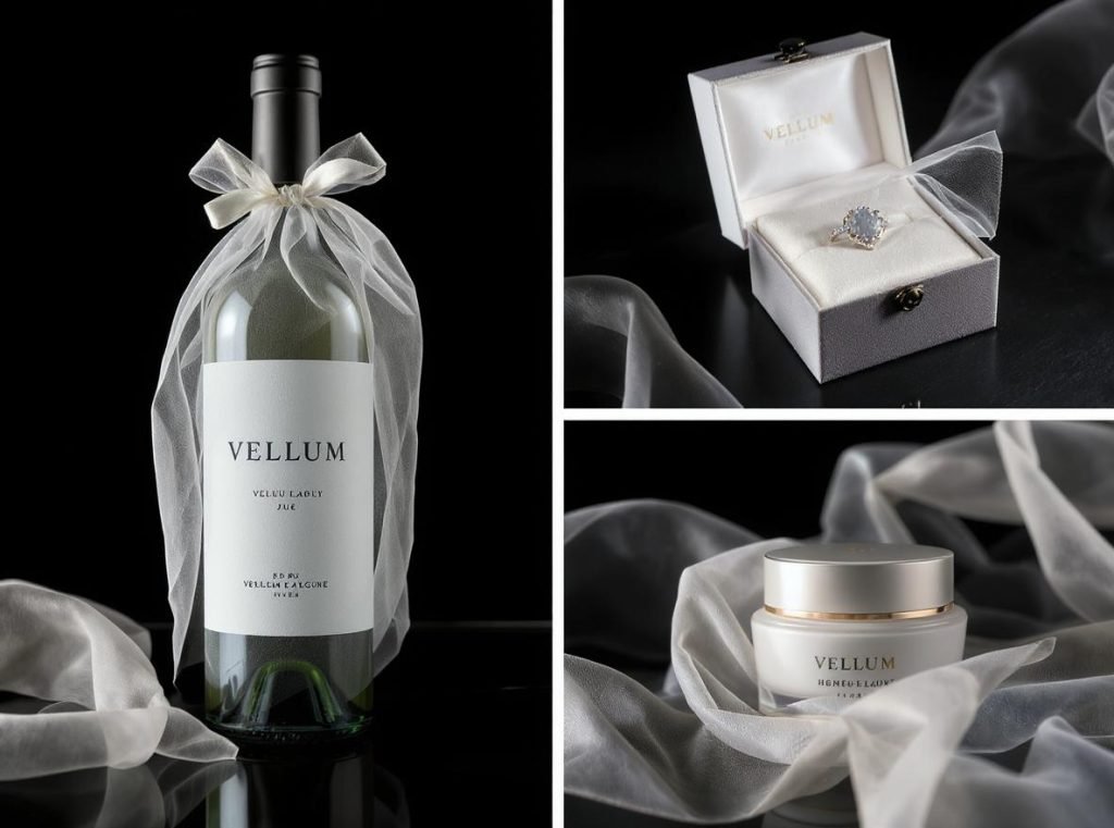 Luxury sectors using vellum packaging including wine, jewelry, and cosmetics industries