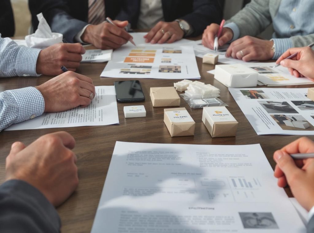 Custom collapsible rigid box consultation showing product analysis and packaging requirement assessment process