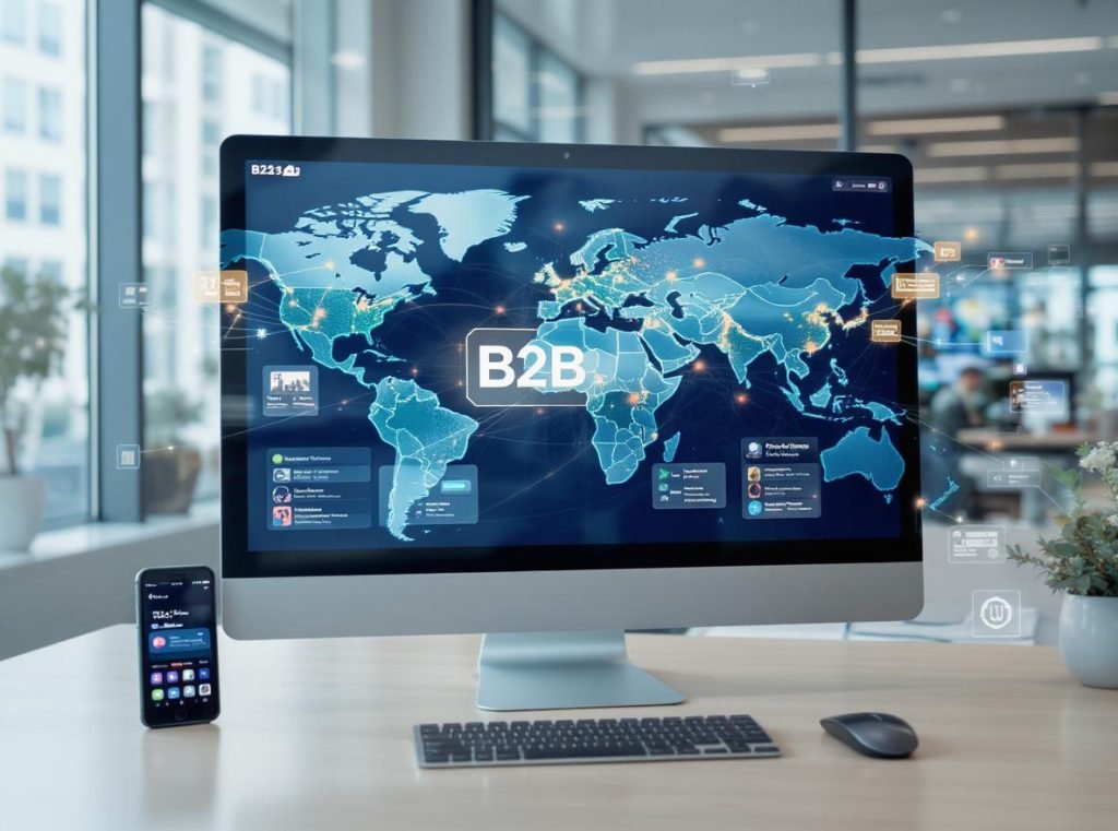 B2B platform interfaces on computer screen for finding Chinese packaging manufacturers