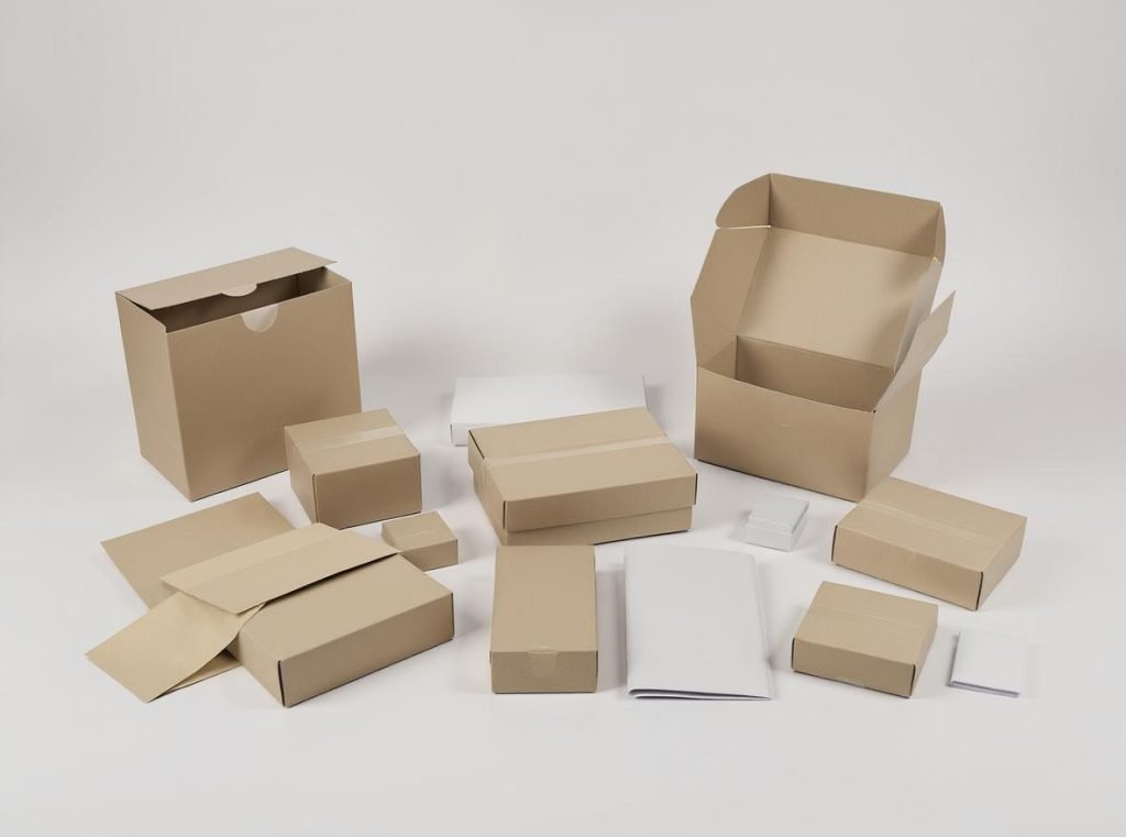 Various FEFCO box styles including RSC, mailer boxes, and specialty corrugated packaging designs
