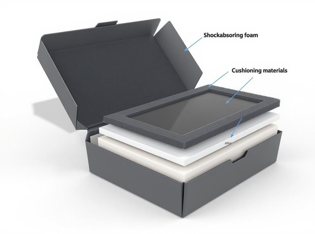 Cross-section of custom packaging showing shock absorption and damage prevention features