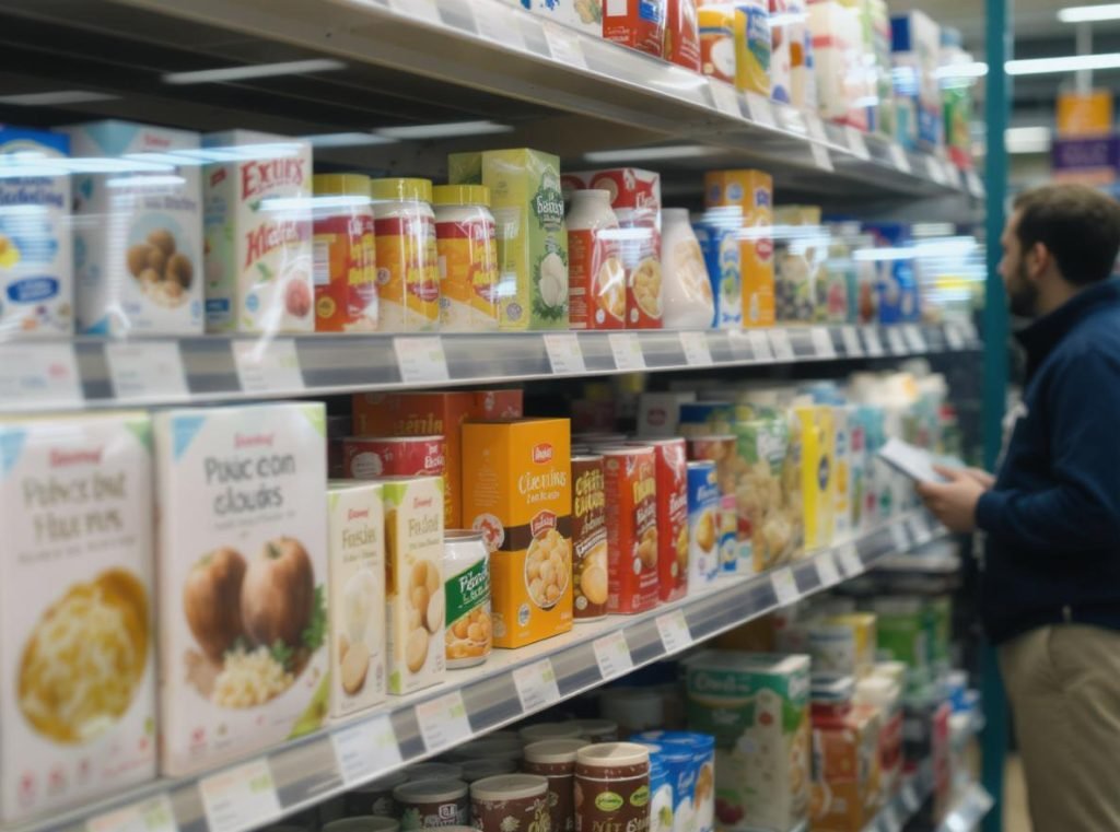 Retail shelf displaying products with window patching showing customer benefits