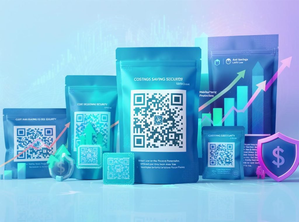 Business benefits visualization showing QR code packaging advantages and growth metrics