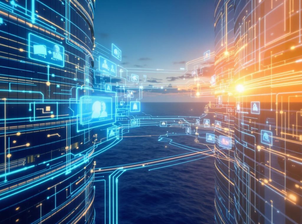 Various communication channels connecting international business partners across continents