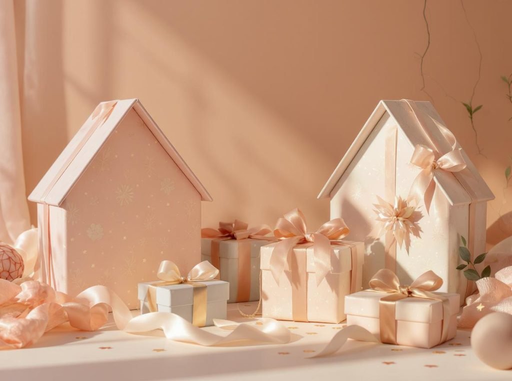 Elegant gift presentation using custom gable boxes with seasonal decorations