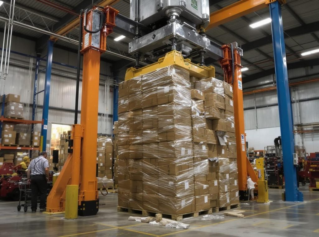 Corrugated cardboard strength testing with stacked boxes showing durability