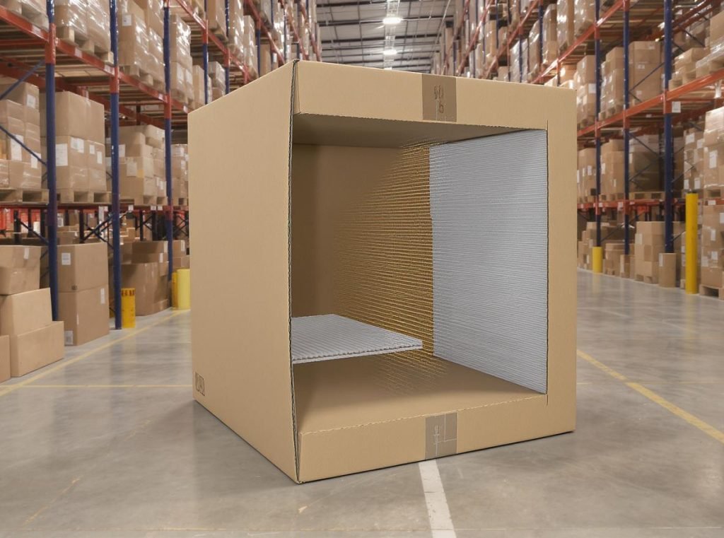 Single-wall cardboard box construction showing 20-120 pound weight capacity with internal structure