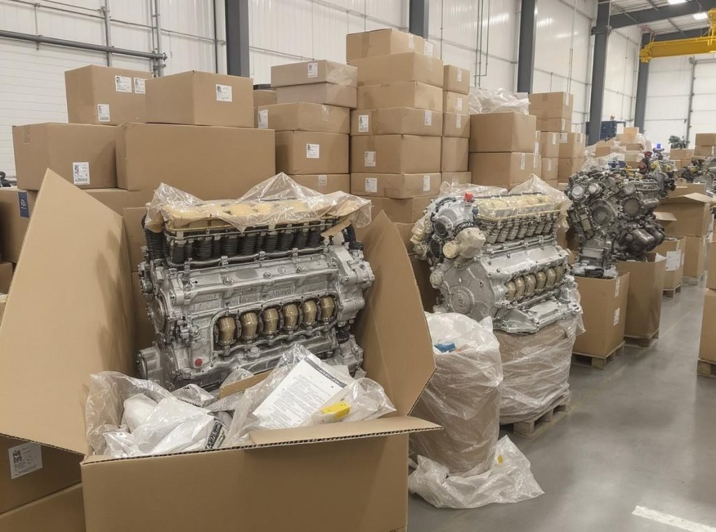 Heavy industrial machinery and automotive parts packaged in triple wall corrugated boxes