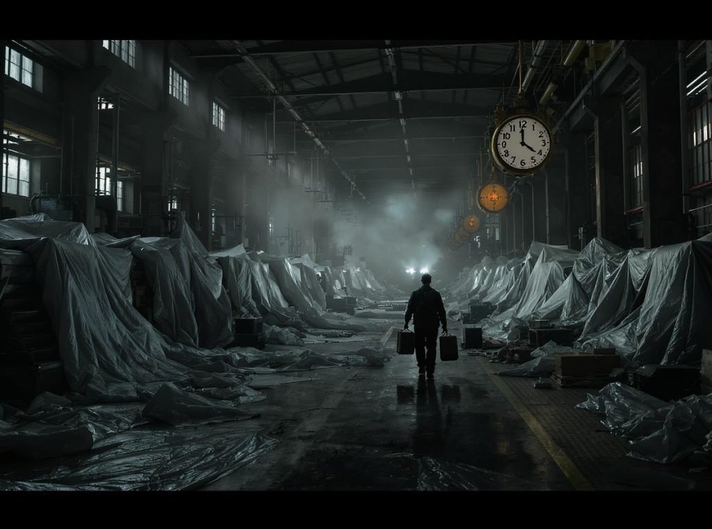 Empty Chinese factory floor during extended holiday closure period