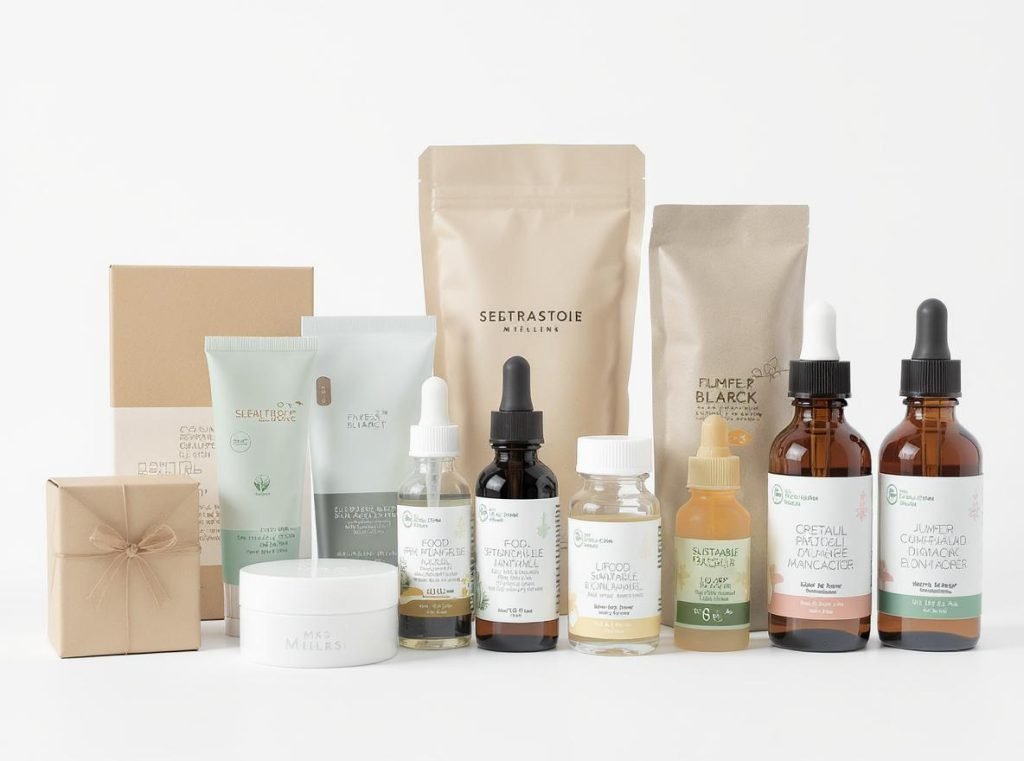 Various packaging categories showing specialization in cosmetics, food, electronics, and pharmaceutical products