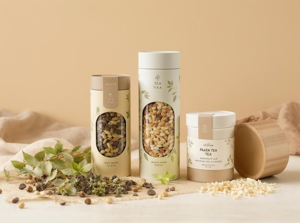 Cylindrical food packaging containers for tea, snacks, and gourmet product preservation