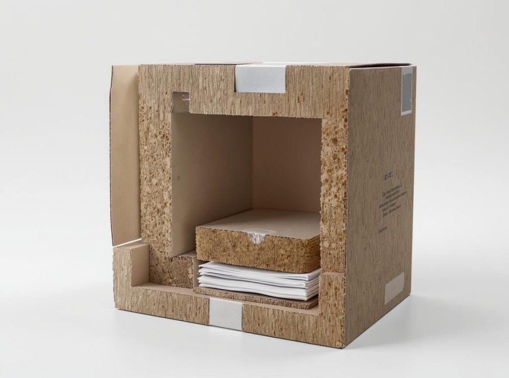 Rigid box material construction showing chipboard core and textured wrap combinations
