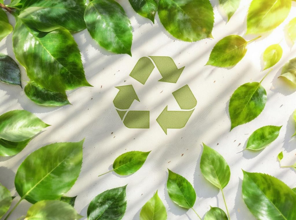 Sustainable packaging concepts with eco-friendly materials and environmental protection symbols