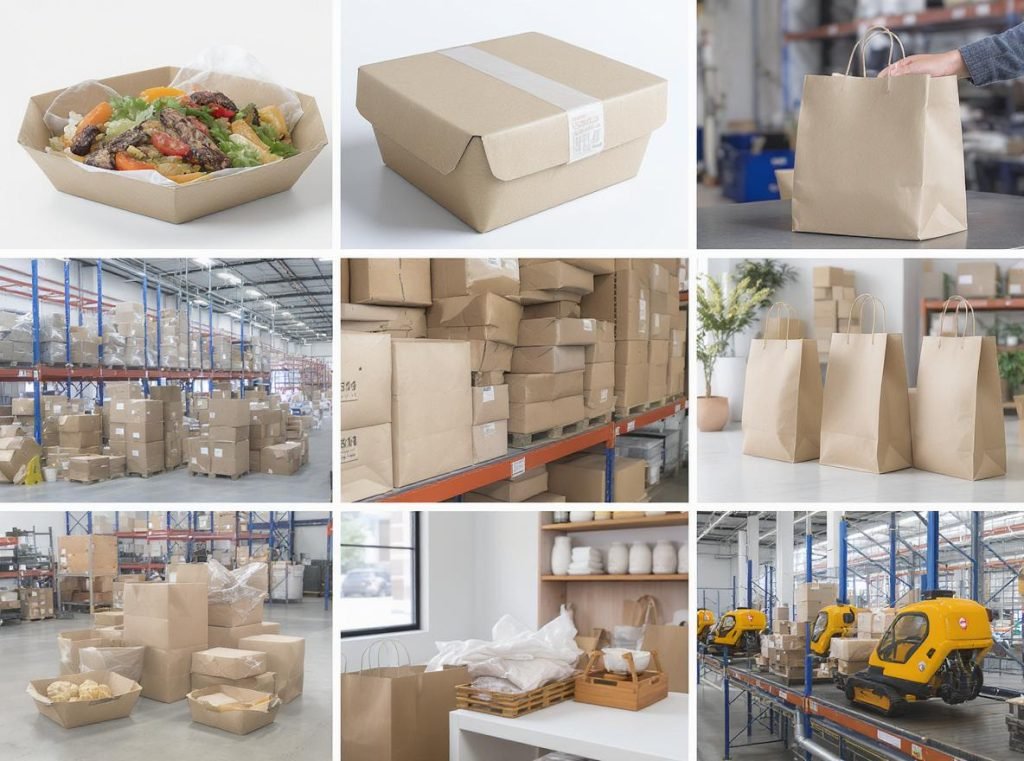 Industries using kraft paper packaging including food service, e-commerce, and retail