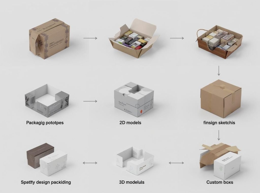 Packaging development process stages from design concept to finished custom boxes
