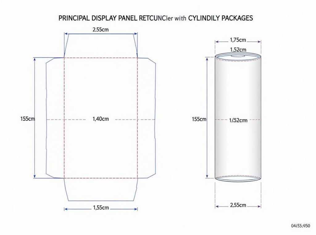 Principal display panel layout requirements for rectangular and cylindrical retail packaging